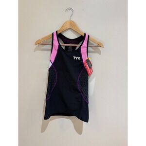 TYR Competitor Tri Tank Womens XS Black Pink Purple Compression Triathlon  NWT